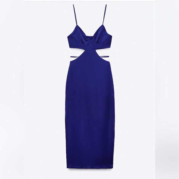 ZARA BLUE SATIN EFFECT CUT OUT DRESS - Picture 14 of 16